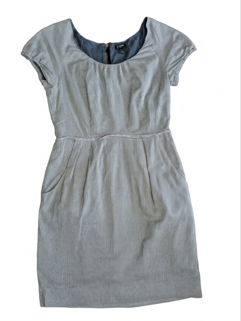 J. Crew Silk Cotton Striped Sheath Dress Pockets Gray White Size 6 Work Wedding